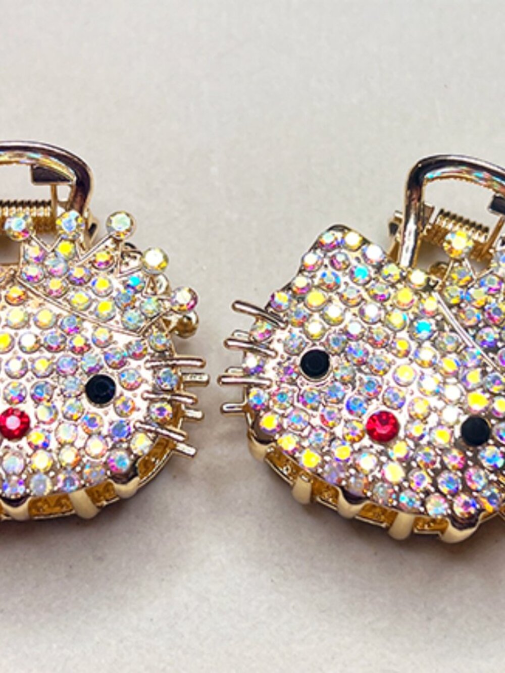 Kitty Hair Clip |Gold-tone, Multicolored Rhinestone Hairclips/Hair Claw [1 pair] - Picture 3 of 4